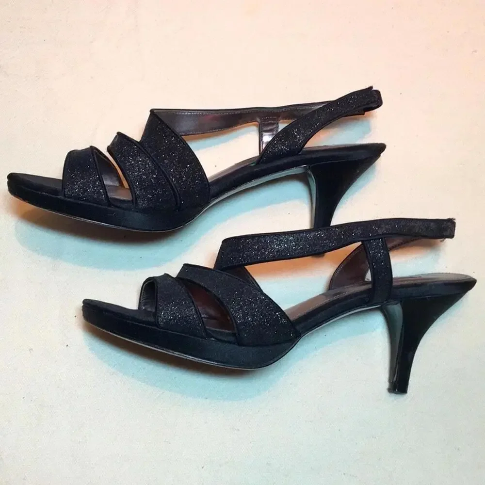 Nina New York black glitter strappy heels sz 7.5 shoes